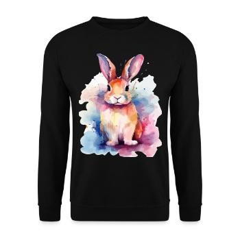 Lapin aquarelle coloré - Sweat-shirt Unisexe - noir - Devant - Alina (178cm) & Michal (187cm)