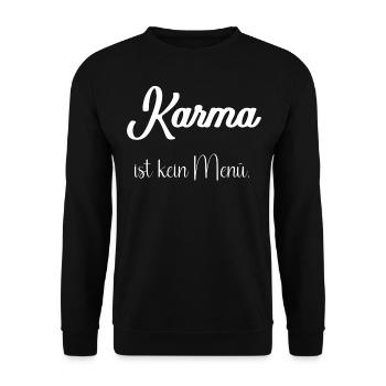 Karma ist kein Menü - Unisex Pullover - Schwarz - Vorne - Alina (178cm) & Michal (187cm)