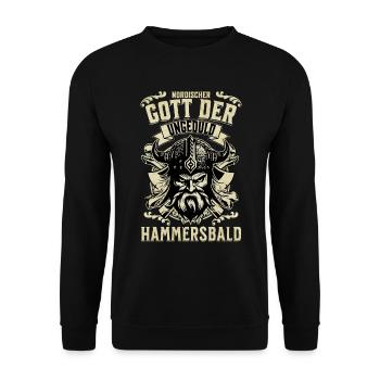 NORDISCHER GOTT DER UNGEDULD HAMMERSBALD - Unisex Pullover - Schwarz - Vorne - Alina (178cm) & Michal (187cm)