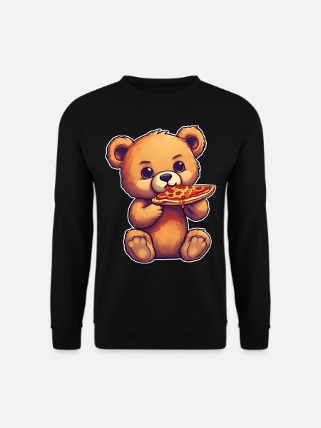 Teddybär loves Pizza - Unisex Pullover - Schwarz