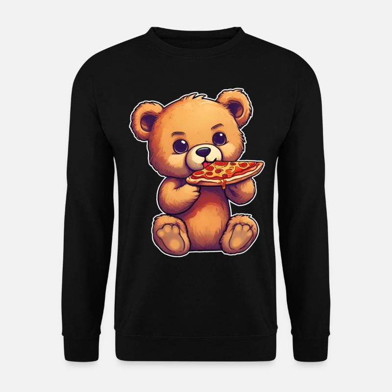 Teddybär loves Pizza - Unisex Pullover - Schwarz