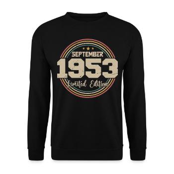 September 1953 Geburtstagsgeschenk 1953 - Unisex Pullover - Schwarz - Vorne - Alina (178cm) & Michal (187cm)