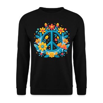 Peace Love 60er 70er Jahre Groovy Kostüm Blumen - Unisex Pullover - Schwarz - Vorne - Alina (178cm) & Michal (187cm)