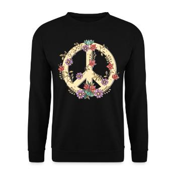 Peace Love 60er 70er Jahre Groovy Kostüm Blumen - Unisex Pullover - Schwarz - Vorne - Alina (178cm) & Michal (187cm)