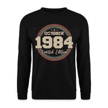 Born in October 1984 Retro Anniversary October 1984 - Unisex Sweatshirt - black - Front - Alina (178cm) & Michal (187cm)