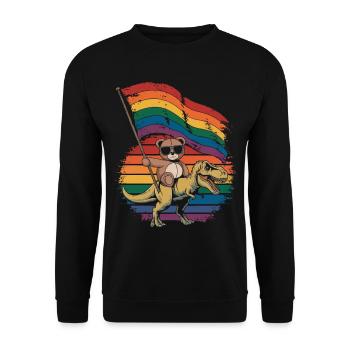 Teddy Bear Rides Dinosaur LGBTQ Rainbow Banner - Unisex Sweatshirt - black - Front - Alina (178cm) & Michal (187cm)