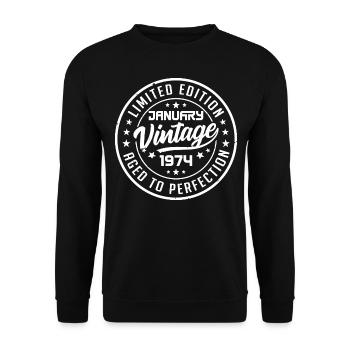 Né en Janvier 1974 Anniversaire Rétro Janvier 1974 - Sweat-shirt Unisexe - noir - Devant - Alina (178cm) & Michal (187cm)