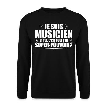 Ich bin Musiker. Was ist deine Superkraft? - Unisex Pullover - Schwarz - Vorne - Alina (178cm) & Michal (187cm)