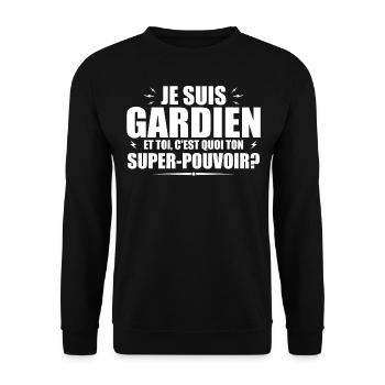 Ich bin ein Hüter. Was ist deine Superkraft? - Unisex Pullover - Schwarz - Vorne - Alina (178cm) & Michal (187cm)