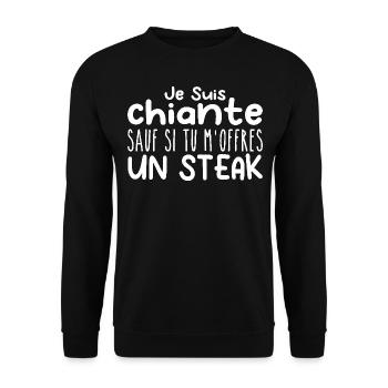 Femme qui adore : Steak. Design Drôle Humour - Sweat-shirt Unisexe - noir - Devant - Alina (178cm) & Michal (187cm)