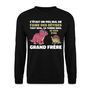 Futur Grand Frère Dinosaure Grand Frère Cadeau - Sweat-shirt Unisexe - noir - Devant - Alina (178cm) & Michal (187cm)