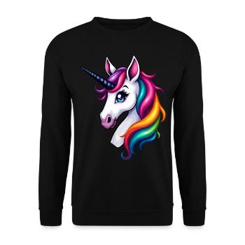Rainbow Hair Unicorn Head – Colorful Fantasy - Unisex Sweatshirt - black - Front - Alina (178cm) & Michal (187cm)