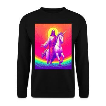 Jésus chevauchant la licorne – Rainbow Fantasy Art Design - Sweat-shirt Unisexe - noir - Devant - Alina (178cm) & Michal (187cm)