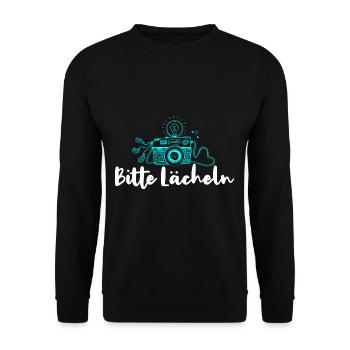 Bitte Lächeln Kamera Fotografieren - Unisex Pullover - Schwarz - Vorne - Alina (178cm) & Michal (187cm)