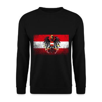 Österreich Flagge im coolen Grunge Retro Look - Unisex Pullover - Schwarz - Vorne - Alina (178cm) & Michal (187cm)