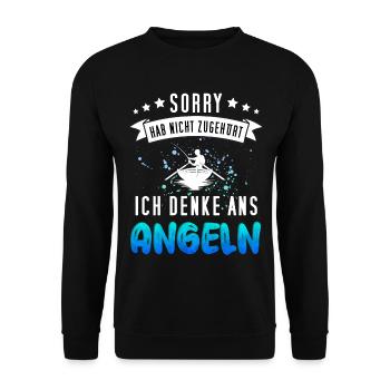 Lustiges Angler Design - Funny Fischer Motiv - Unisex Pullover - Schwarz - Vorne - Alina (178cm) & Michal (187cm)
