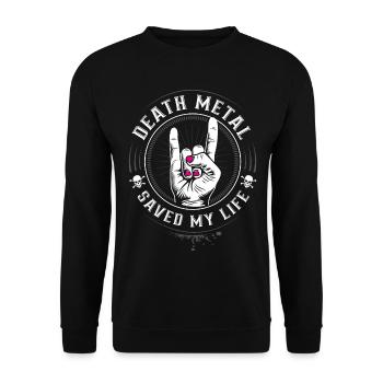 Death Metal saved my Life - Devil Horns Metalheads - Unisex Pullover - Schwarz - Vorne - Alina (178cm) & Michal (187cm)