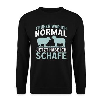 Früher war ich normal jetzt habe ich Schafe - Unisex Pullover - Schwarz - Vorne - Alina (178cm) & Michal (187cm)