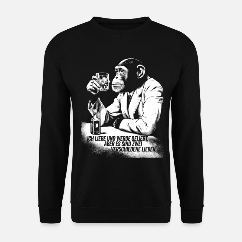 Humorvoller Affe mit Trinkglas - Unisex Pullover - Schwarz