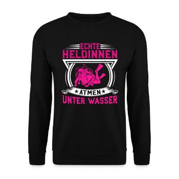 Echte Heldinnen atmen unter Wasser - Unisex Pullover - Schwarz - Vorne - Alina (178cm) & Michal (187cm)