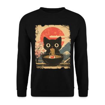 Cat Eats Ramen - style vintage - Sweat-shirt Unisexe - noir - Devant - Alina (178cm) & Michal (187cm)