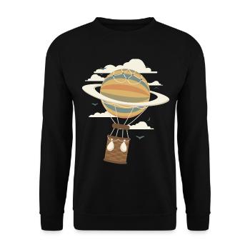 Heißluftballon Saturn Kosmischer Himmel Explorer - Unisex Pullover - Schwarz - Vorne - Alina (178cm) & Michal (187cm)
