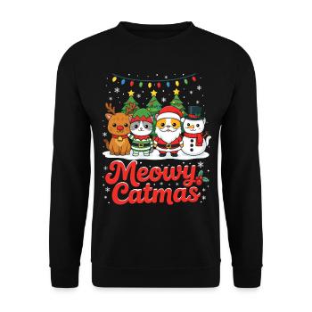 Vacances de Noël Noël Meowy Catmas Chat - Sweat-shirt Unisexe - noir - Devant - Alina (178cm) & Michal (187cm)
