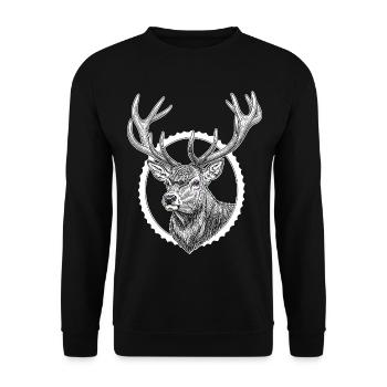 Deer Peeks Out of Crack - Forest Hunter Gift - Unisex Sweatshirt - black - Front - Alina (178cm) & Michal (187cm)