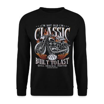 1976 Jahrgang Geburtstag Motorrad Geschenk - Unisex Pullover - Schwarz - Vorne - Alina (178cm) & Michal (187cm)
