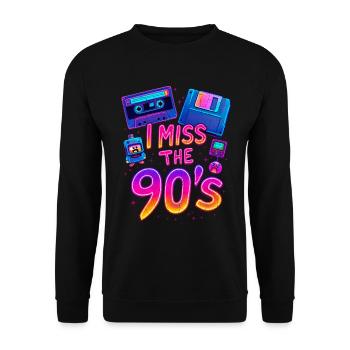 Ich vermisse die 90er – Neon-Retro-Nostalgie - Unisex Pullover - Schwarz - Vorne - Alina (178cm) & Michal (187cm)