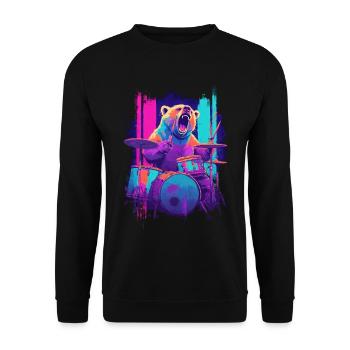 Wilder Bär am Schlagzeug - Rock Drummer Geschenk - Unisex Pullover - Schwarz - Vorne - Alina (178cm) & Michal (187cm)