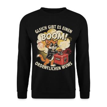 2026 Silvester Katze Lustiger Spruch Neujahr - Unisex Pullover - Schwarz - Vorne - Alina (178cm) & Michal (187cm)