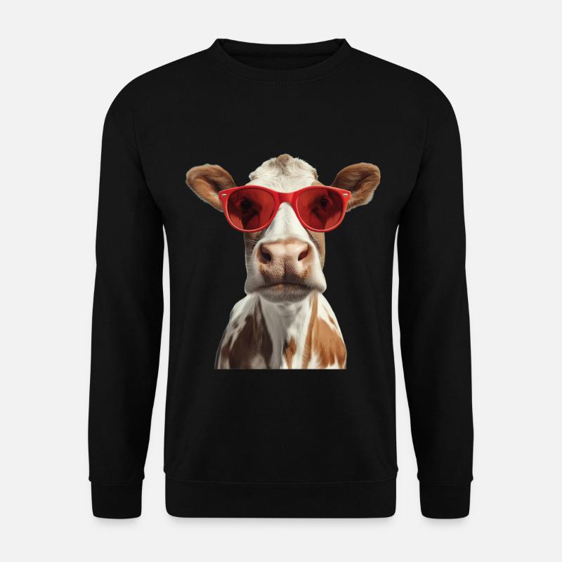 Kuh mit Sonnenbrille - Unisex Pullover - Schwarz