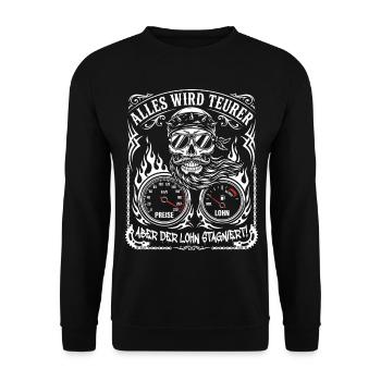 Alles Wird Teurer Aber Der Lohn Stagniert - Unisex Pullover - Schwarz - Vorne - Alina (178cm) & Michal (187cm)