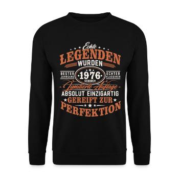 Legenden 1976 Jahrgang geboren 50 Geburtstag - Unisex Pullover - Schwarz - Vorne - Alina (178cm) & Michal (187cm)