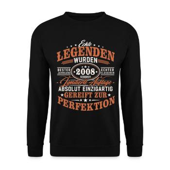Legenden 2008 Jahrgang geboren 18 Geburtstag - Unisex Pullover - Schwarz - Vorne - Alina (178cm) & Michal (187cm)