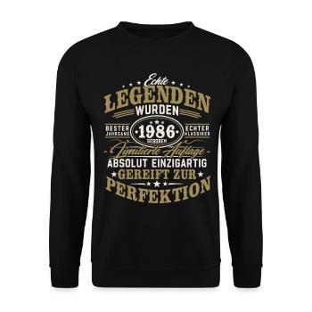 1986 Jahrgang geboren Legenden Vintage Geburtstag - Unisex Pullover - Schwarz - Vorne - Alina (178cm) & Michal (187cm)