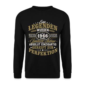 1966 Jahrgang geboren Legenden Vintage Geburtstag - Unisex Pullover - Schwarz - Vorne - Alina (178cm) & Michal (187cm)