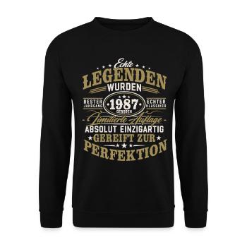 1987 Jahrgang geboren Legenden Vintage Geburtstag - Unisex Pullover - Schwarz - Vorne - Alina (178cm) & Michal (187cm)