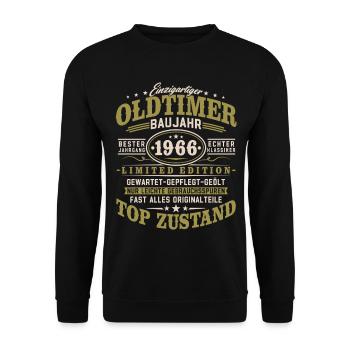 Oldtimer Baujahr 1966 Jahrgang Geburtstag Geschenk - Unisex Pullover - Schwarz - Vorne - Alina (178cm) & Michal (187cm)