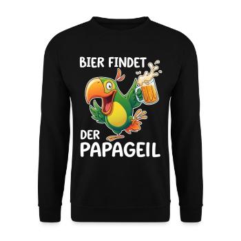 Bier findet der Papa geil – Papagei Shirt - Unisex Pullover - Schwarz - Vorne - Alina (178cm) & Michal (187cm)
