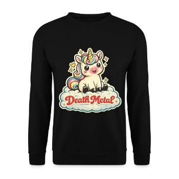 Death Metal Unicorn – Retro 70s Vintage - Unisex Pullover - Schwarz - Vorne - Alina (178cm) & Michal (187cm)