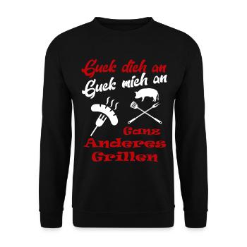 Ganz anderes Grillen Grillparty Grillfest BBQ - Unisex Pullover - Schwarz - Vorne - Alina (178cm) & Michal (187cm)