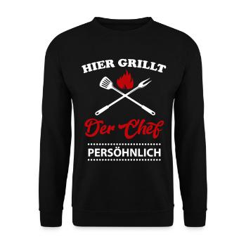 Grillchef Grillparty Grillfest BBQ Grillen Chef - Unisex Pullover - Schwarz - Vorne - Alina (178cm) & Michal (187cm)