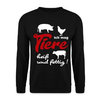 Tiere Heiß Fettig BBQ Grillfest Grillparty Sprüche - Unisex Pullover - Schwarz - Vorne - Alina (178cm) & Michal (187cm)