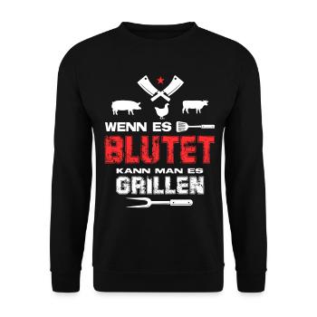 Wenn es blutet kann man es grillen Grillsprüche - Unisex Pullover - Schwarz - Vorne - Alina (178cm) & Michal (187cm)