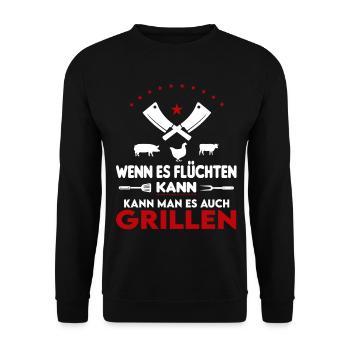 Wenn es flüchten kann man es grillen Grillsprüche - Unisex Pullover - Schwarz - Vorne - Alina (178cm) & Michal (187cm)