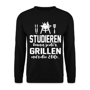Studieren und Grillen kann die Elite Grillsprüche - Unisex Pullover - Schwarz - Vorne - Alina (178cm) & Michal (187cm)