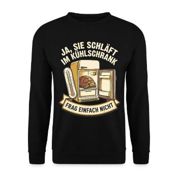 Schildkröte im Kühlschrank - Lustiger Spruch - Unisex Pullover - Schwarz - Vorne - Alina (178cm) & Michal (187cm)