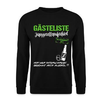 Gästeliste Junggesellenabschied Gästebuch Hochzeit - Unisex Pullover - Schwarz - Vorne - Alina (178cm) & Michal (187cm)